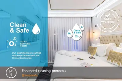 an advertisement for a clean and safe bedroom with a bed at Sadaret Hotel-Old City Sultanahmet in Istanbul