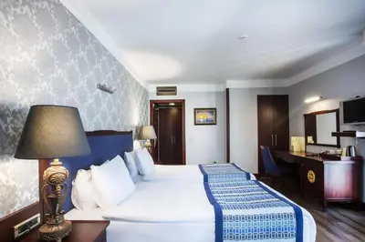 a hotel room with a bed and a desk at Boutique Princess Hotel in Istanbul