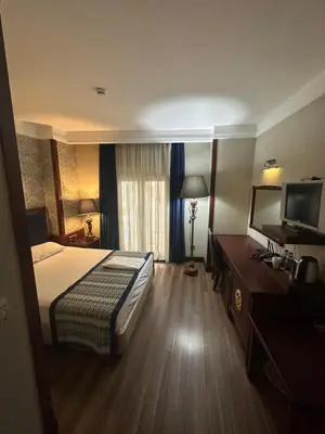 a hotel room with a bed and a desk and a television at Boutique Princess Hotel in Istanbul