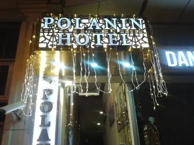 a sign for a pantomime hotel with lights on it at Polanin Hotel in Istanbul