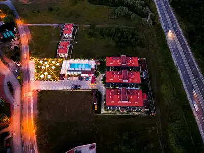 an overhead view of a building with red roofs at Uçar Royal Hotel ve Konferans Salonu in Sile
