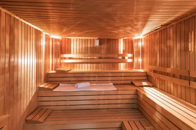 a sauna with a bench in the middle at Zagreb Hotel in Istanbul