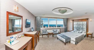 a hotel room with a bed and a desk and a bedroom at Antis Hotel-Special Category in Istanbul