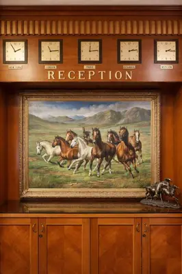 a painting of a horse race on a wall at Oran Hotel in Istanbul