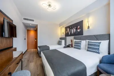 a hotel room with a large bed and a tv at Hotel Bristol in Istanbul