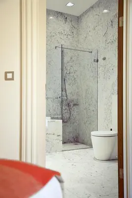 a bathroom with a shower and a toilet at Tomtom Suites in Istanbul
