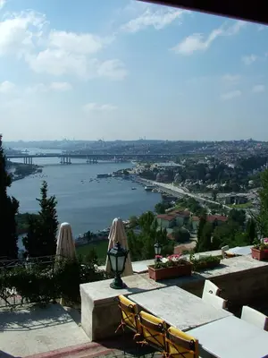 a view of a river with a bridge in the distance at Turquhouse Hotel in Istanbul