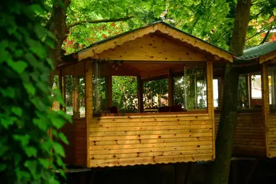 a wooden gazebo in a tree at Karaaslan Kamping Tesisleri in Kazandere