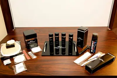 a table with a group of products on it at Endglory Hotel in Corlu