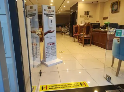 a store window with a sign in a store at Magnaura House Hotel in Istanbul