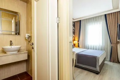 a hotel room with a bed and a sink at Raymond Hotel Old City in Istanbul