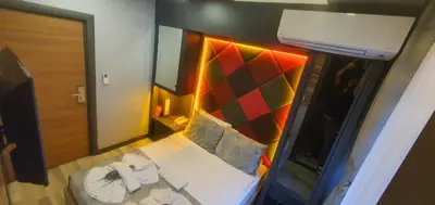 an overhead view of a bedroom with a bed at Grand Esen Hotel in Istanbul