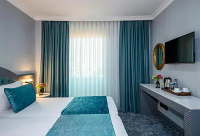 a hotel room with a large bed and a window at Tilia Hotel in Istanbul