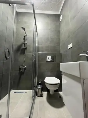 a bathroom with a shower and a toilet and a sink at Jasmine Apart & Boutique Hotel in Istanbul