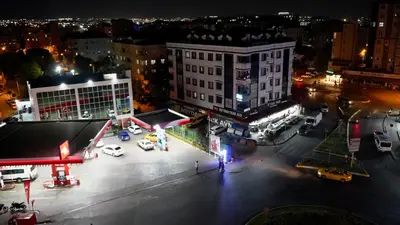 an aerial view of a city at night at Skyport Istanbul in Istanbul