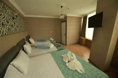 a hotel room with two beds and a flat screen tv at Omega Luxx Hotel in Istanbul