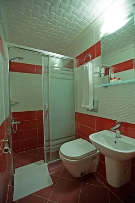 a bathroom with a toilet and a shower and a sink at Sirkeci Emek Hotel in Istanbul