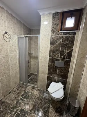 a bathroom with a shower and a toilet in it at Rosalie Palace Hotel in Istanbul
