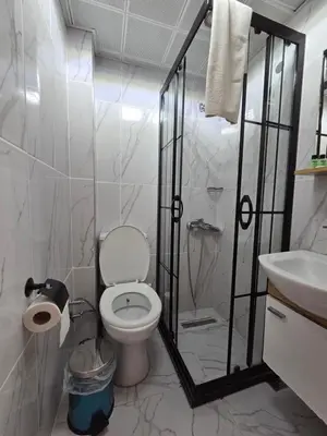 a bathroom with a toilet and a shower and a sink at Asitane Life Hotel in Istanbul