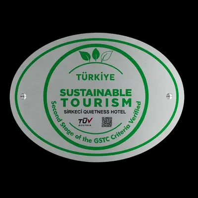 a white frisbee with a green label on it at Sirkeci Quietness Hotel in Istanbul