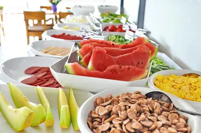 a buffet of food with fruit and nuts on a table at Hotel Davos Istanbul in Istanbul