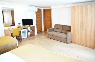 a living room with a couch and a chair at Hotel Davos Istanbul in Istanbul