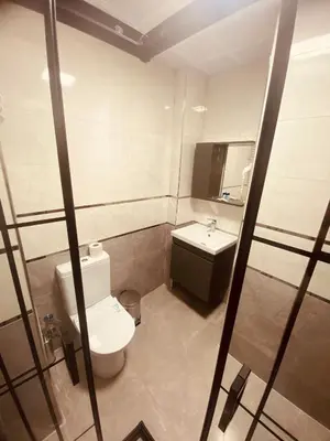 a small bathroom with a toilet and a sink at Malkoç Hotel in Istanbul