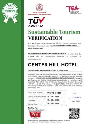 a flyer for a ventilator hill hotel with a document at Center Hill Hotel in Istanbul