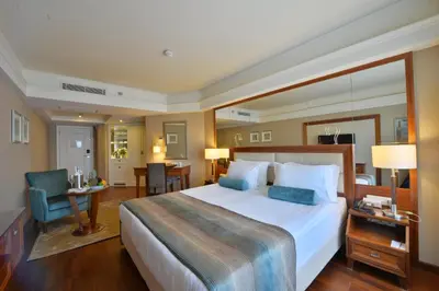 a hotel room with a large bed and a chair at Marigold Thermal & Spa Hotel Bursa in Bursa