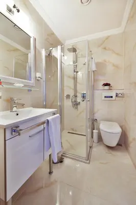 a bathroom with a shower and a sink and a toilet at Sidonya Hotel in Istanbul