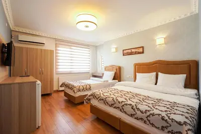 a hotel room with two beds and a television at Authentic Apartments OldCity in Istanbul