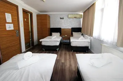 a hospital room with two beds and two chairs at Lyon Hotel İstanbul in Istanbul