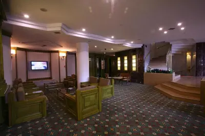 a lobby of a hotel with chairs and a television at Istanbul Royal Hotel in Istanbul