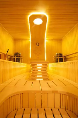 a room with a sauna with a light on the ceiling at Marmaray Hotel in Istanbul