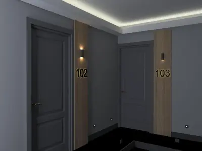 a room with two doors with numbers on the walls at Pendik Marine Hotel in Istanbul