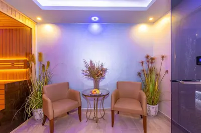 a room with two chairs and a table with plants at Bekdas Hotel Deluxe & Spa in Istanbul
