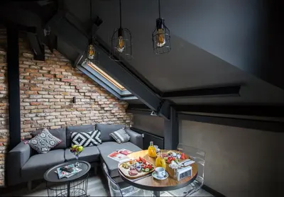 an overhead view of a living room with a couch and table at Cityloft 161 in Istanbul