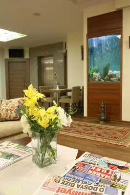 a vase of flowers on a table in a living room at Belle Maison Hotel&Residence in Istanbul