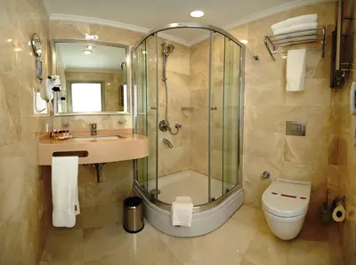 a bathroom with a shower and a sink and a toilet at Emporium Hotel in Istanbul