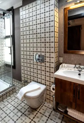 a bathroom with a toilet and a sink at Mezzo Hotel in Istanbul