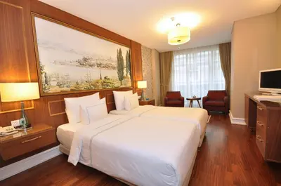 a hotel room with a large bed and a television at Neorion Hotel - Special Class in Istanbul