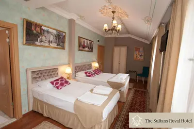a hotel room with two beds and a television at Sultans Royal Hotel in Istanbul