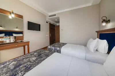 a hotel room with two beds and a television at Aristocrat Hotel in Istanbul