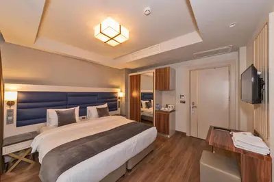 a hotel room with a large bed and a television at Golden Royal Hotel & SPA in Istanbul