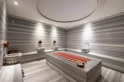a bathroom with a bed and a sink and a tub at La Wisteria Boutique Hotel Istanbul in Istanbul