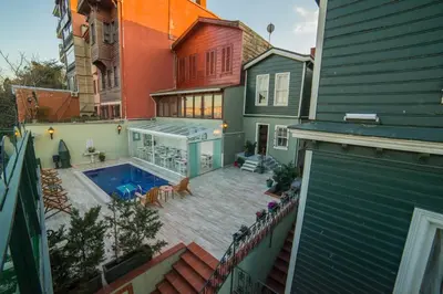 an aerial view of a house with a swimming pool at HHK Hotel in Istanbul