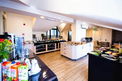 a large room with a kitchen andasteryasteryasteryasteryasteryasteryasteryasteryastery at Boss Hotel Sultanahmet in Istanbul
