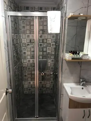 a shower in a bathroom with a sink at Mevlana Hotel in Istanbul