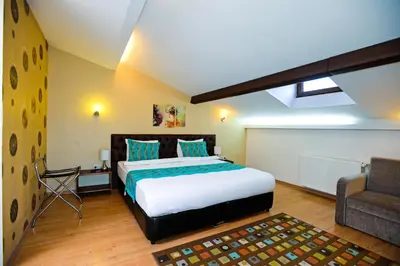 a bedroom with a large bed and a couch at Retropera Hotel in Istanbul