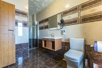 a bathroom with a toilet and a sink at Formback Thermal Suit & Apart in Bursa